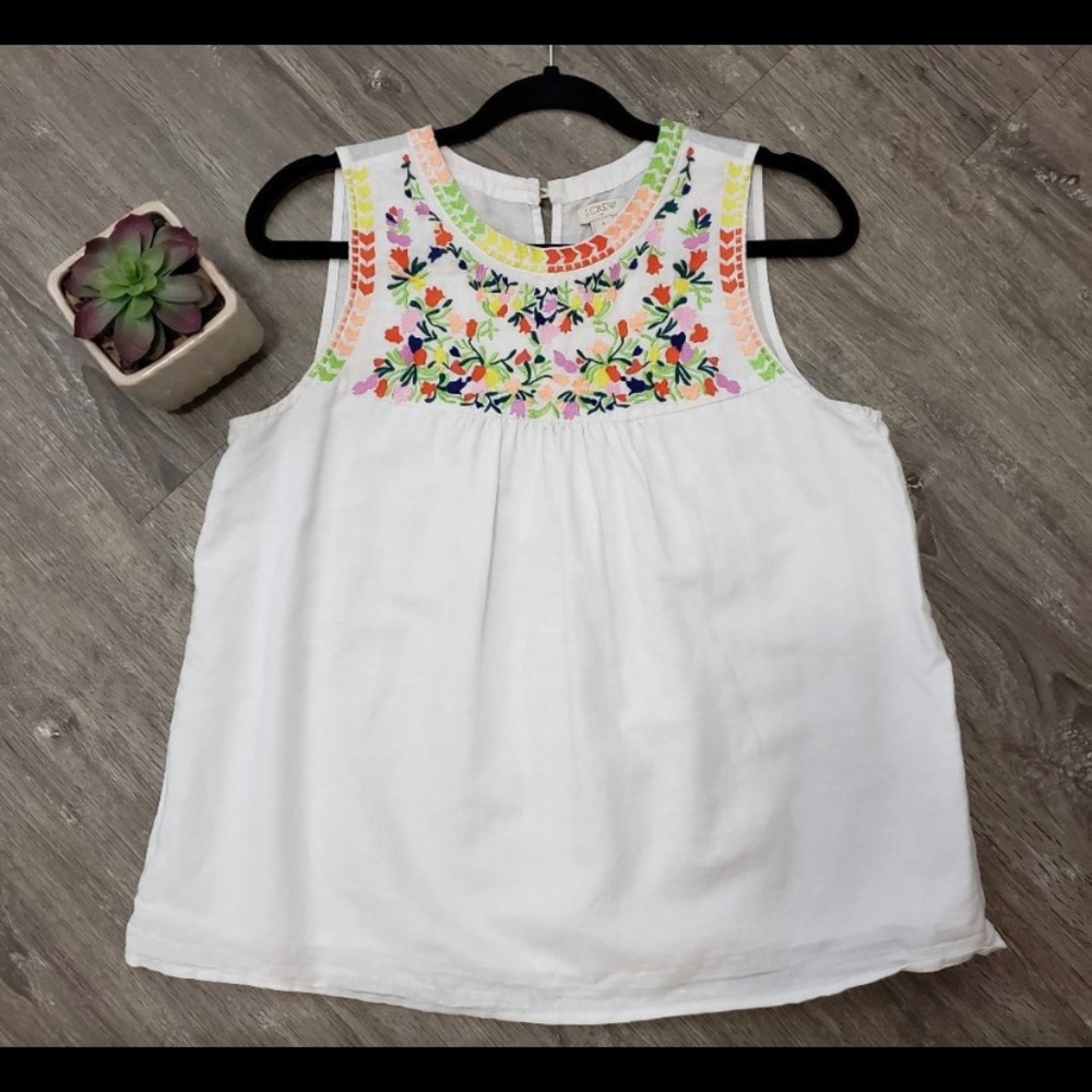 J Crew Boho Peasant Blouse Embroidered Popover 6